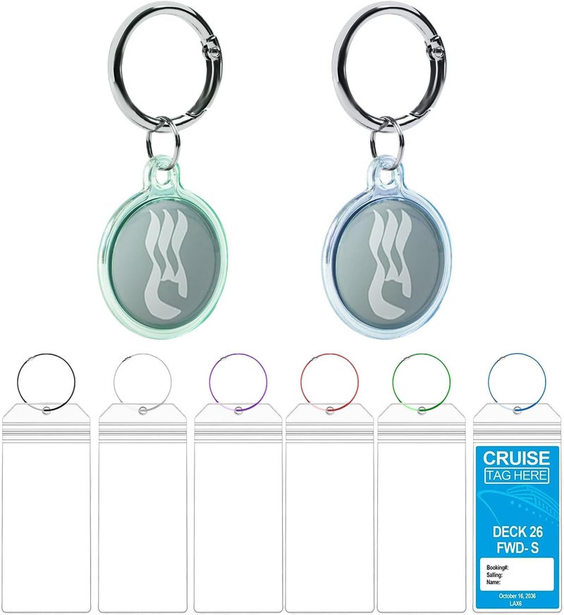 Kucucyle Cruise Essentials 2025 Bundle | Princess Medallion Holder Accessories + 6 Waterproof Luggage Tags with Gradient Keychain & Steel Loops for Cruise Ship (Blue+Green) - Image 1